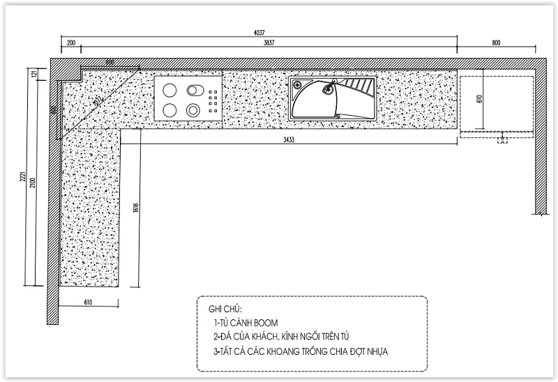 Mặt bằng công năng tủ bếp dưới